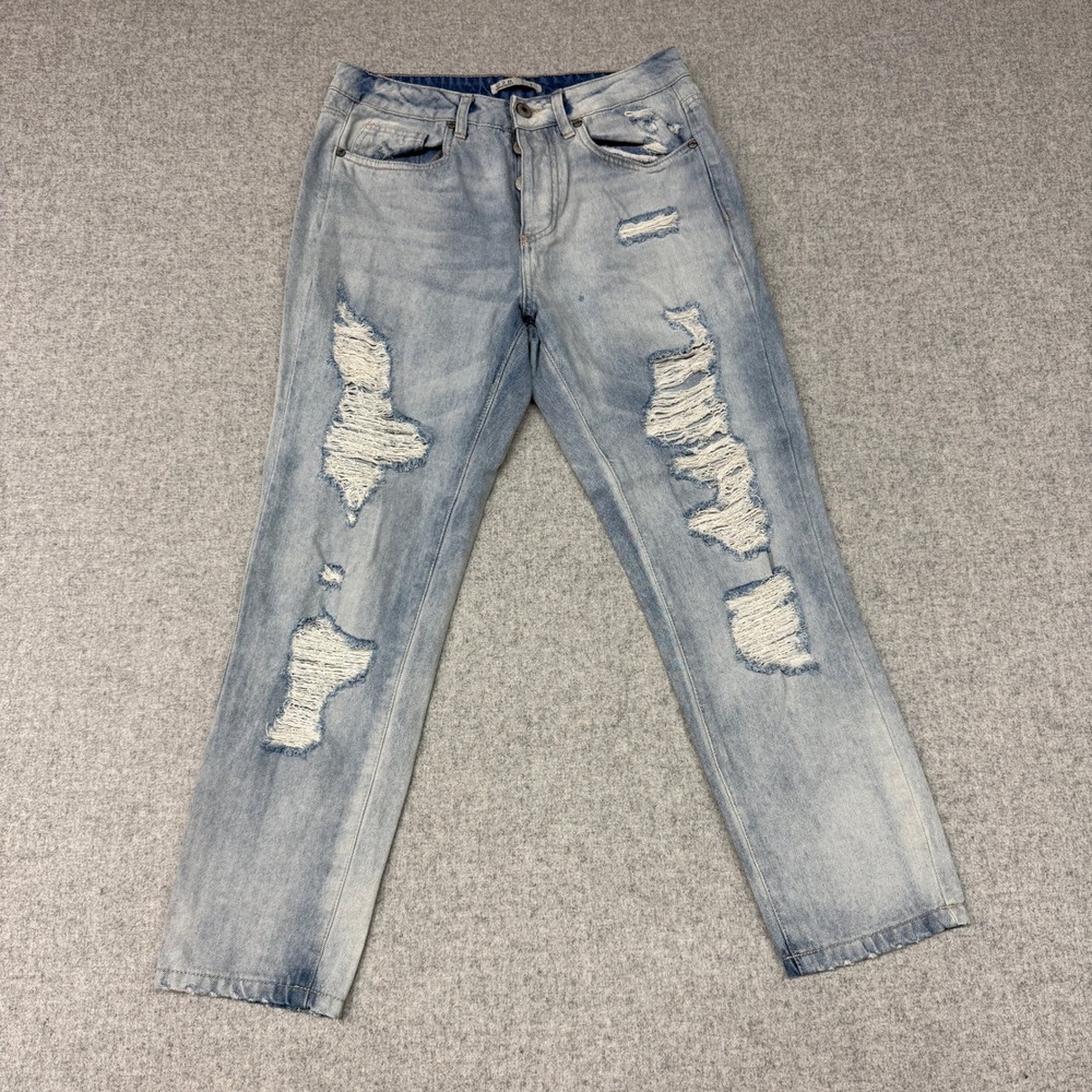 U2B Urban Basics Distressed Jeans Size 7 Light Wash Blue Cotton Relaxed Denim